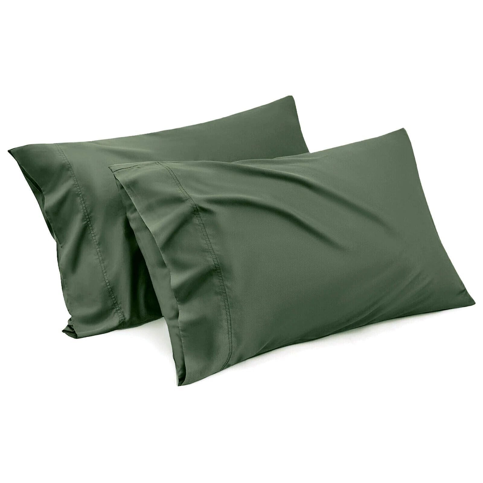 1000TC Ultra Soft Microfiber Pillowcases,Pair of Standard Pillow Covers,ï¼ˆOlive green, Standard Size, 48x74 cm)