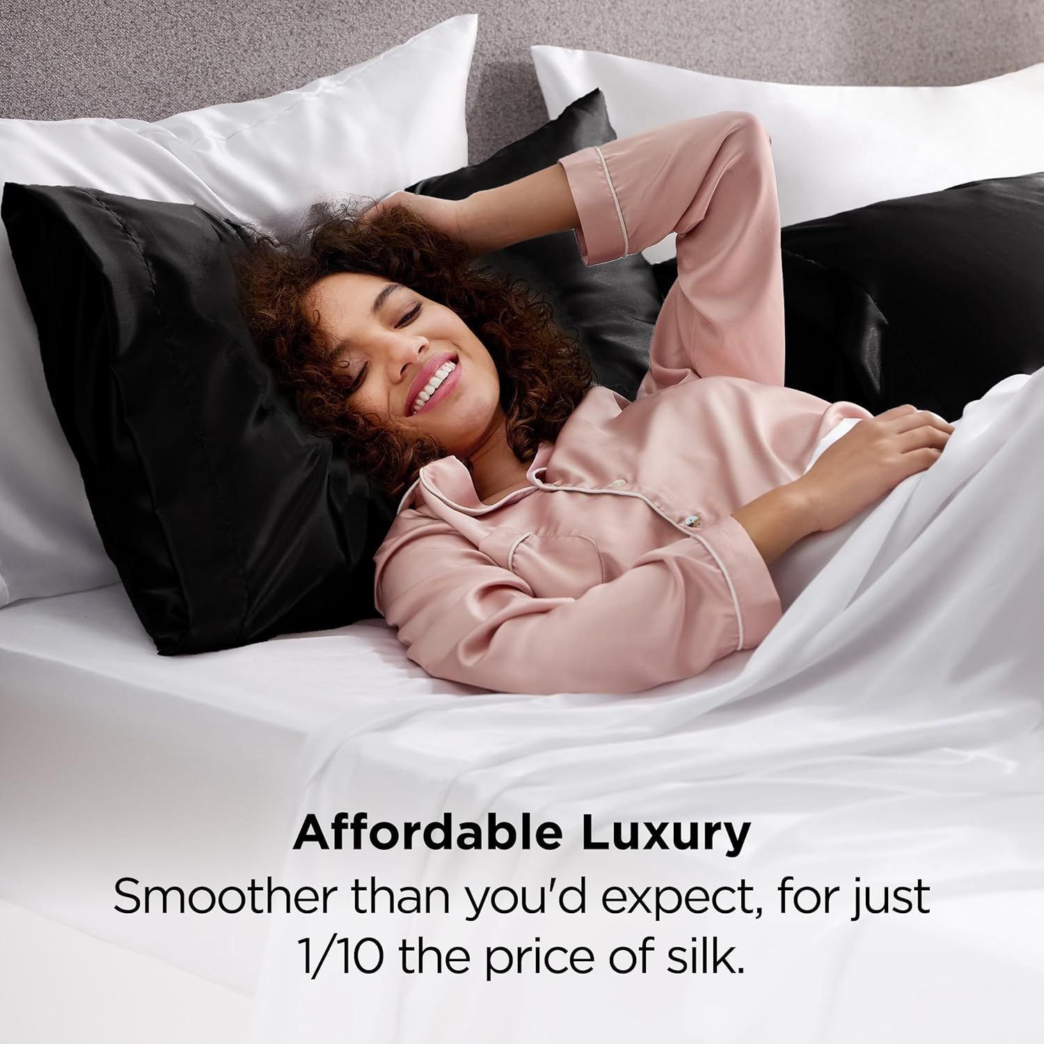 Silk Pillowcase for Hair and Skin Mulberry Silk Pillowcase Soft Breathable Smooth Both Sided Natural Silk Pillowcase with Envelope pocket Beauty Sleep Silk Pillow Case for Gift (2 Pack, Standard, Black)