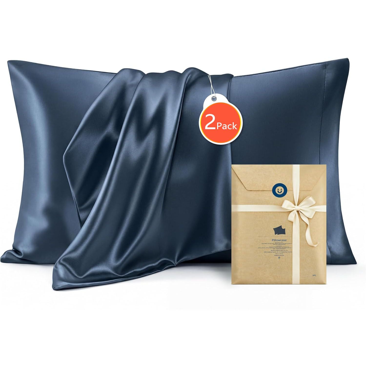 Silk Pillowcase for Hair and Skin Mulberry Silk Pillowcase Soft Breathable Smooth Both Sided Natural Silk Pillowcase with Envelope pocket Beauty Sleep Silk Pillow Case for Gift (2 Pack, Standard, Navy)