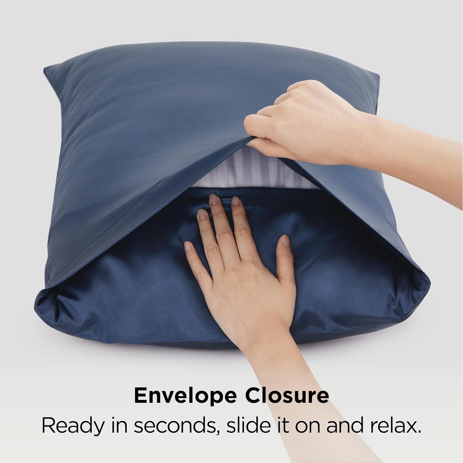 Silk Pillowcase for Hair and Skin Mulberry Silk Pillowcase Soft Breathable Smooth Both Sided Natural Silk Pillowcase with Envelope pocket Beauty Sleep Silk Pillow Case for Gift (2 Pack, Standard, Navy)