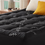 800GSM Mattress Topper Viscose Derived from Bamboo, Thick Pillowtop Fitted Mattress Cover with 45cm Deep Skirt - Machine Washable Hypoallergenic（Single,Black）
