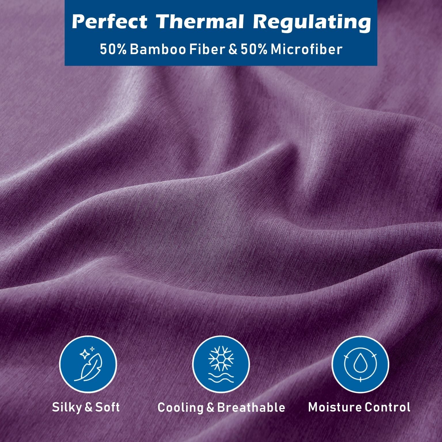 4 Piece Hotel Bamboo Cooling Sheet Set -Ultra Soft 2000TC Breathable Bed Sheets Set with 37 Centimetre Deep Pocket-Cooling Sheets for Hot Sleepers(Purple,Double)