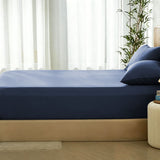 3 Piece Hotel Bamboo Cooling Fitted Sheet Set & Pillowcase -Ultra Soft 2000TC Breathable Fitted Bed Sheets Set with 37 Centimetre Deep Pocket-Cooling Sheets for Hot Sleepers(Navy,King)