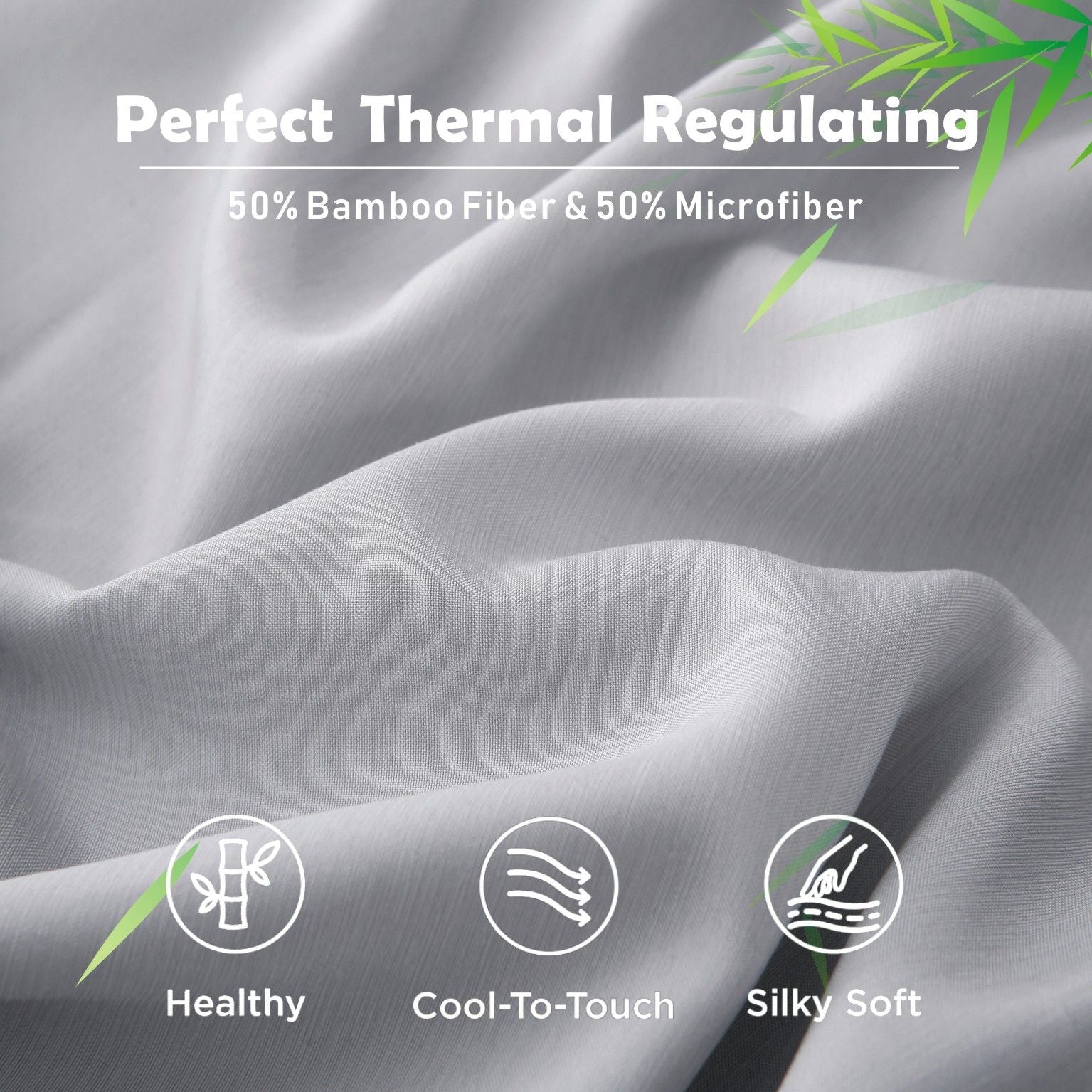 3 Piece Hotel Bamboo Cooling Fitted Sheet Set & Pillowcase -Ultra Soft 2000TC Breathable Fitted Bed Sheets Set with 37 Centimetre Deep Pocket-Cooling Sheets for Hot Sleepers(Silver-gray,King)