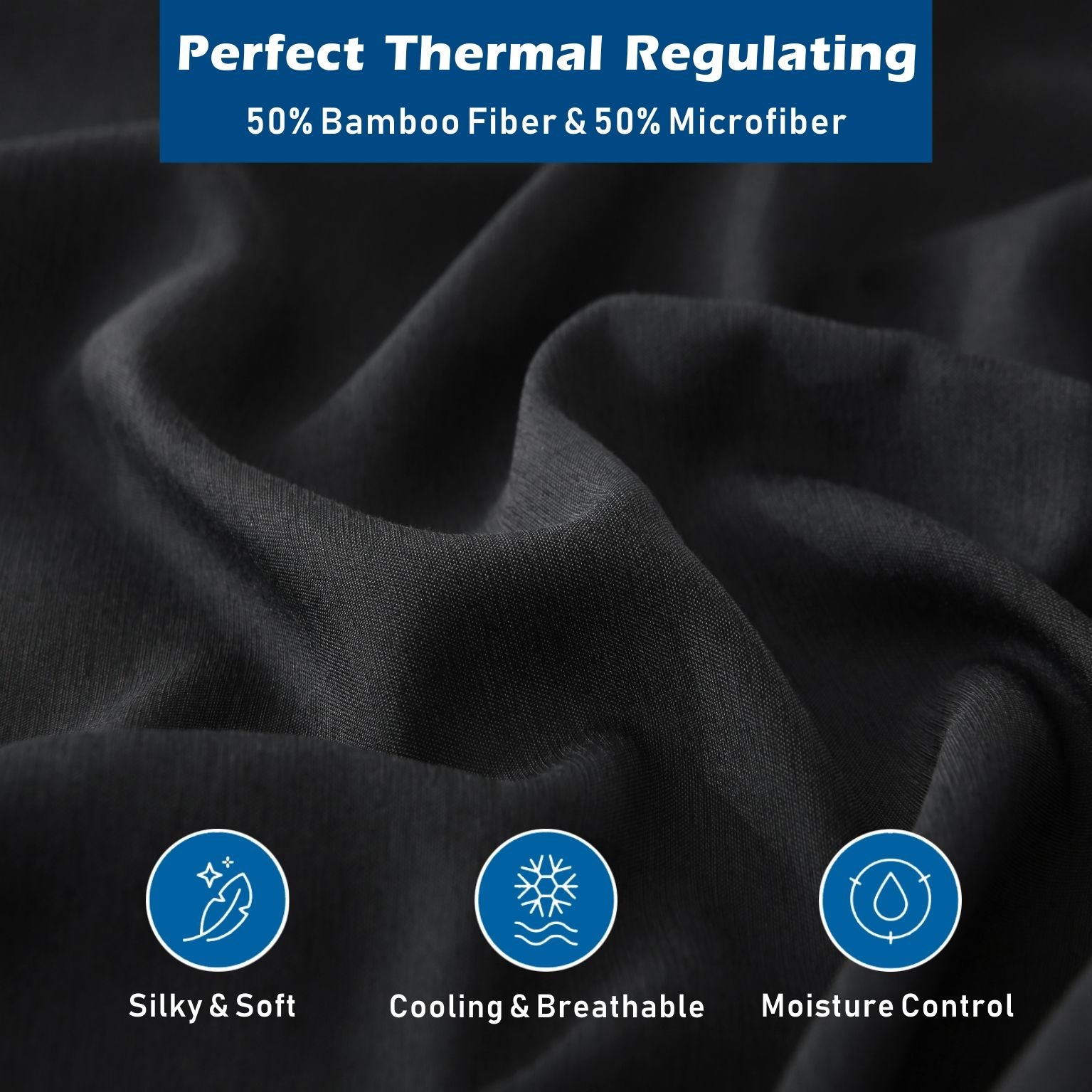 4 Piece Hotel Bamboo Cooling Sheet Set -Ultra Soft 2000TC Breathable Bed Sheets Set with 37 Centimetre Deep Pocket-Cooling Sheets for Hot Sleepers(Black,King)