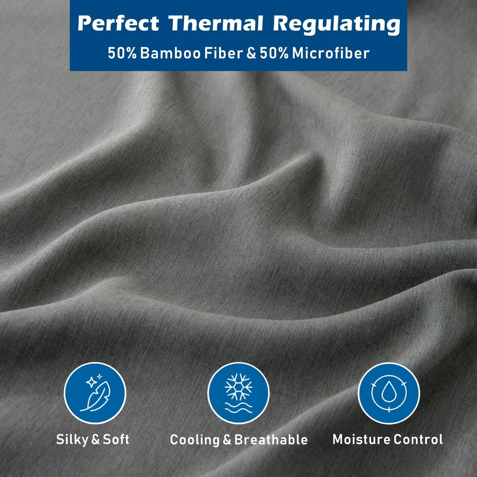 4 Piece Hotel Bamboo Cooling Sheet Set -Ultra Soft 2000TC Breathable Bed Sheets Set with 37 Centimetre Deep Pocket-Cooling Sheets for Hot Sleepers(Grey,King)