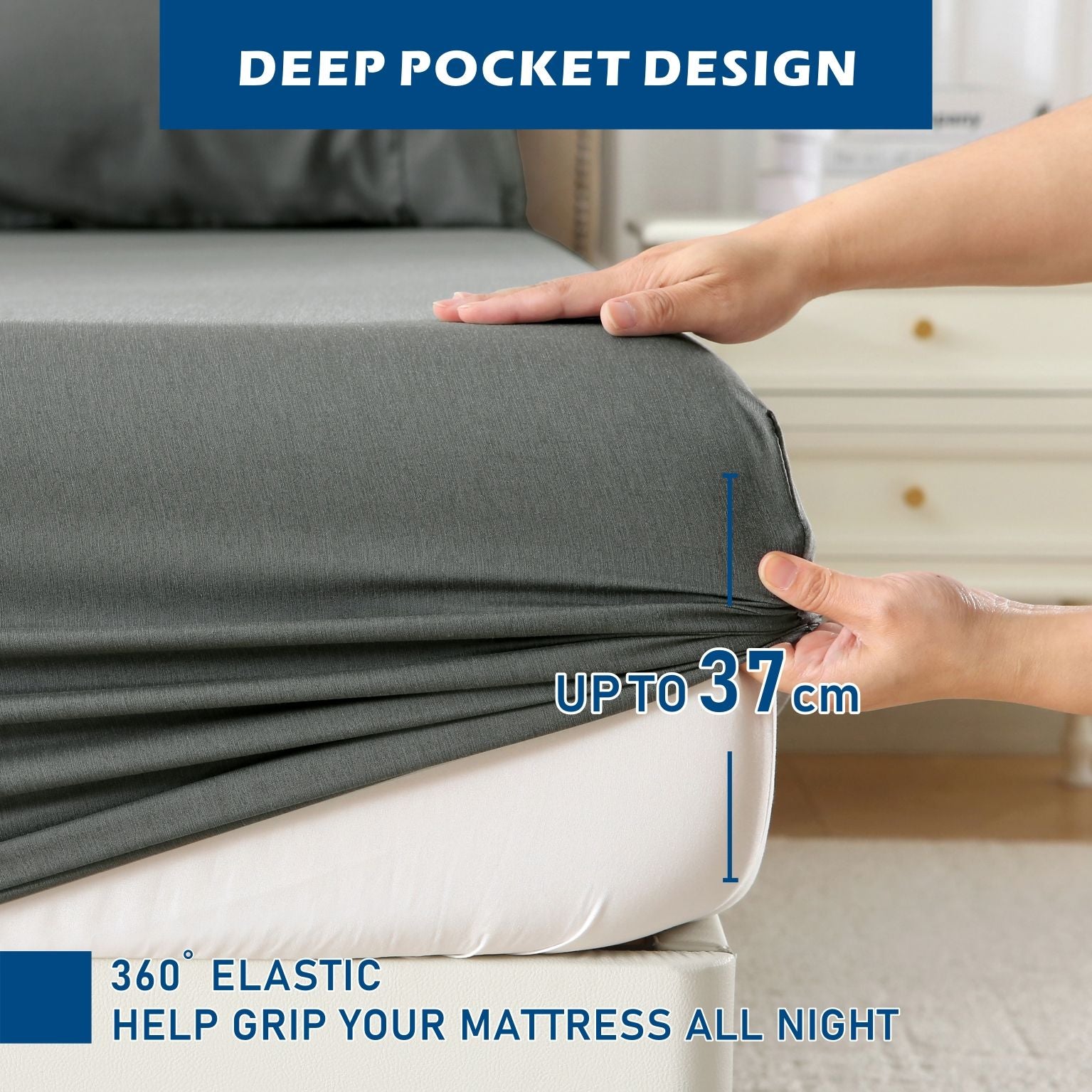 4 Piece Hotel Bamboo Cooling Sheet Set -Ultra Soft 2000TC Breathable Bed Sheets Set with 37 Centimetre Deep Pocket-Cooling Sheets for Hot Sleepers(Grey,King)