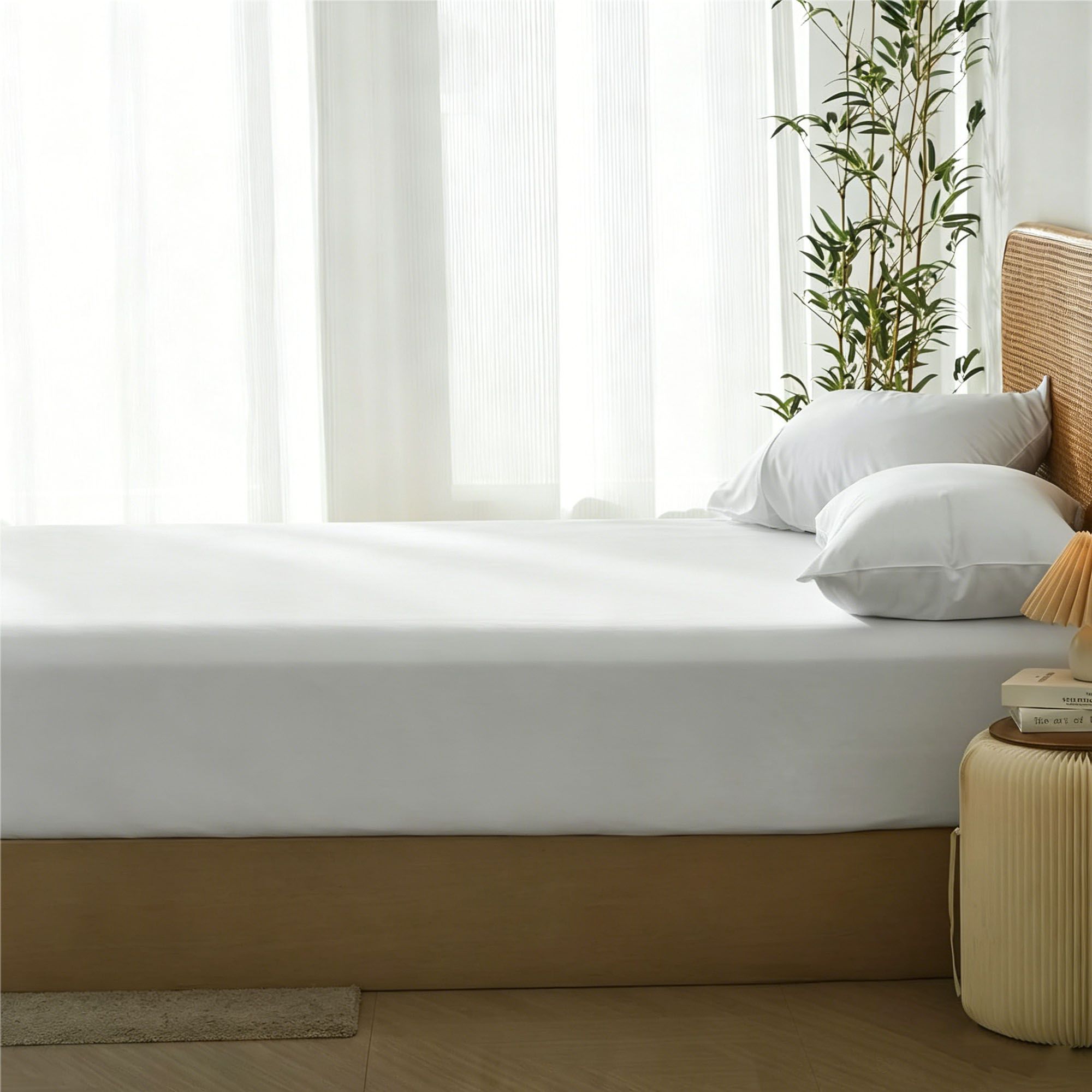 2 Piece Hotel Bamboo Cooling Fitted Sheet Set & Pillowcase -Ultra Soft 2000TC Breathable Fitted Bed Sheets Set with 37 Centimetre Deep Pocket-Cooling Sheets for Hot Sleepers(White,King Single)