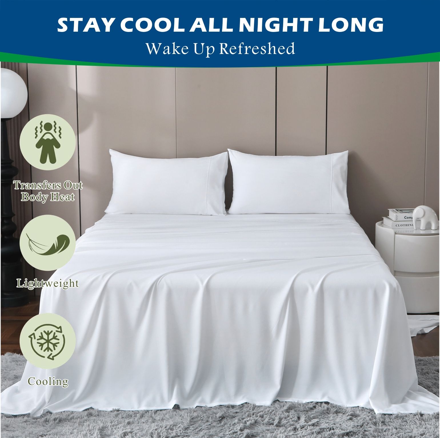 3 Piece Hotel Bamboo Cooling Sheet Set -Ultra Soft 2000TC Breathable Bed Sheets Set with 37 Centimetre Deep Pocket-Cooling Sheets for Hot Sleepers(White,King Single)
