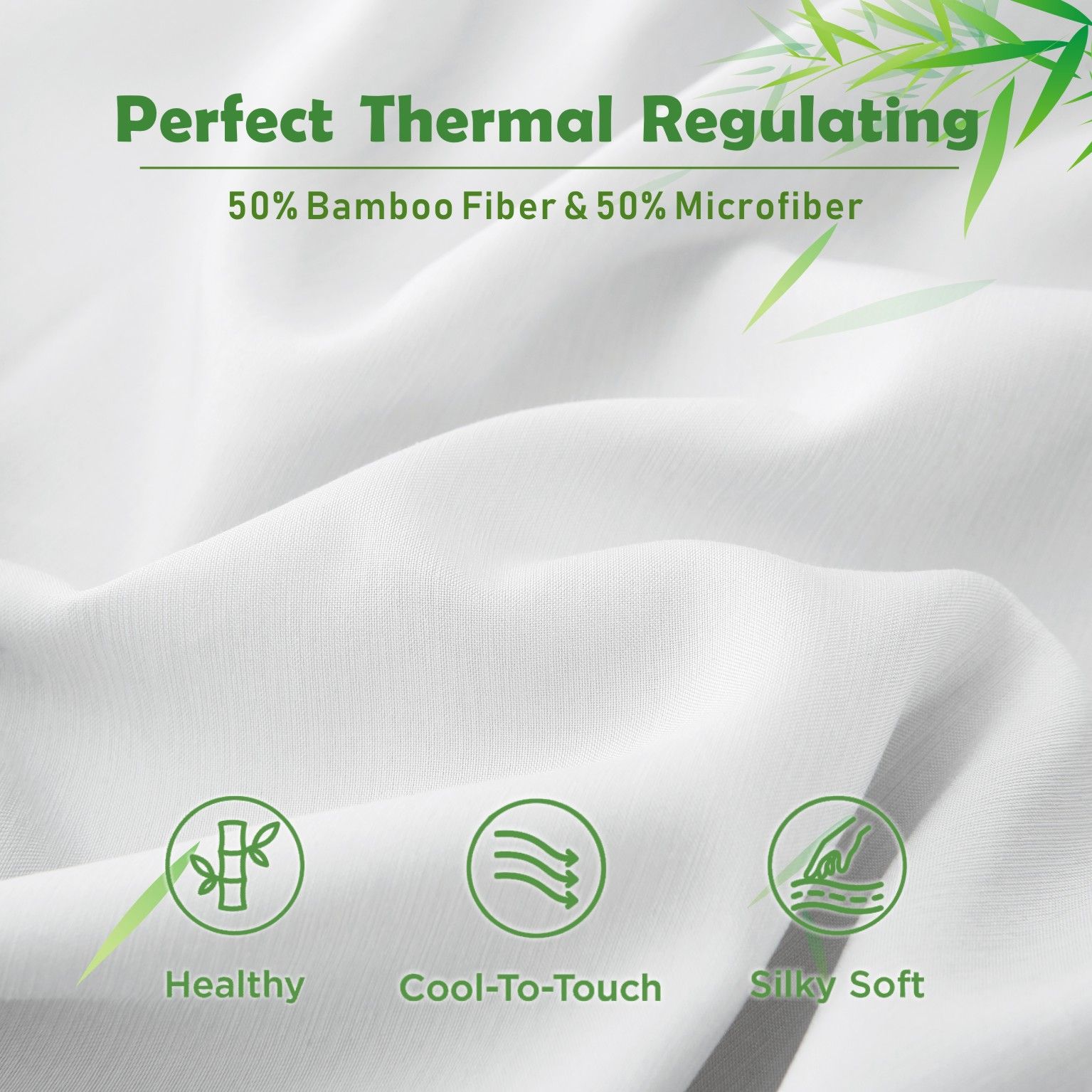 3 Piece Hotel Bamboo Cooling Fitted Sheet Set & Pillowcase -Ultra Soft 2000TC Breathable Fitted Bed Sheets Set with 37 Centimetre Deep Pocket-Cooling Sheets for Hot Sleepers(White,Queen)