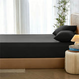 3 Piece Hotel Bamboo Cooling Fitted Sheet Set & Pillowcase -Ultra Soft 2000TC Breathable Fitted Bed Sheets Set with 37 Centimetre Deep Pocket-Cooling Sheets for Hot Sleepers(Black,Queen)