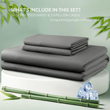 3 Piece Hotel Bamboo Cooling Fitted Sheet Set & Pillowcase -Ultra Soft 2000TC Breathable Fitted Bed Sheets Set with 37 Centimetre Deep Pocket-Cooling Sheets for Hot Sleepers(Grey,Queen)