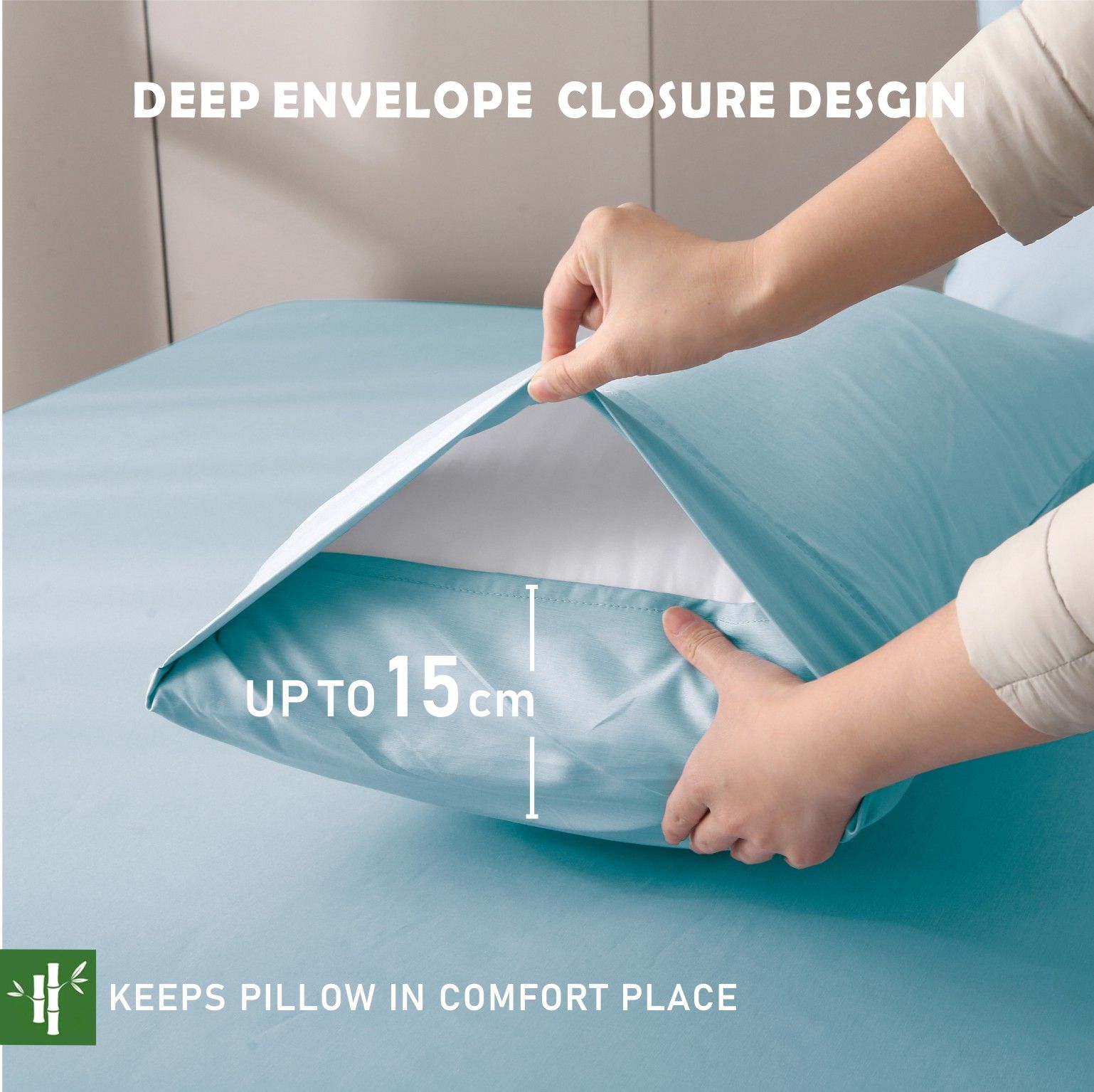 3 Piece Hotel Bamboo Cooling Fitted Sheet Set & Pillowcase -Ultra Soft 2000TC Breathable Fitted Bed Sheets Set with 37 Centimetre Deep Pocket-Cooling Sheets for Hot Sleepers(Sky Blue,Queen)