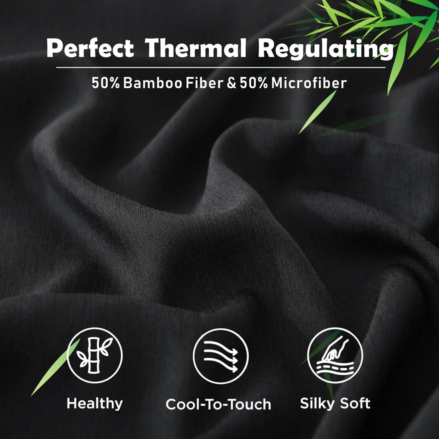 3 Piece Hotel Bamboo Cooling Fitted Sheet Set & Pillowcase -Ultra Soft 2000TC Breathable Fitted Bed Sheets Set with 37 Centimetre Deep Pocket-Cooling Sheets for Hot Sleepers(Black,Super King)