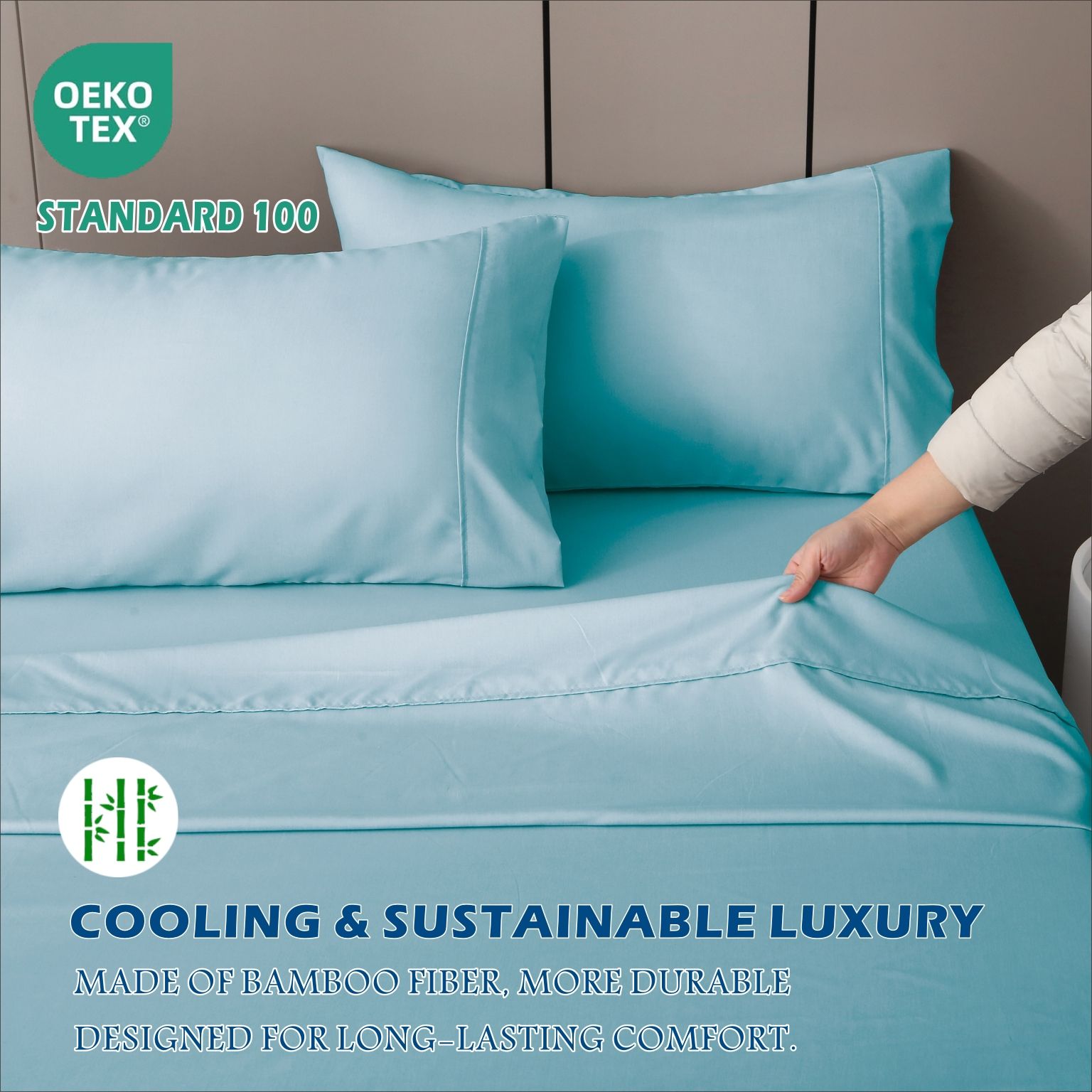 4 Piece Hotel Bamboo Cooling Sheet Set -Ultra Soft 2000TC Breathable Bed Sheets Set with 37 Centimetre Deep Pocket-Cooling Sheets for Hot Sleepers(Sky Blue,Super King)