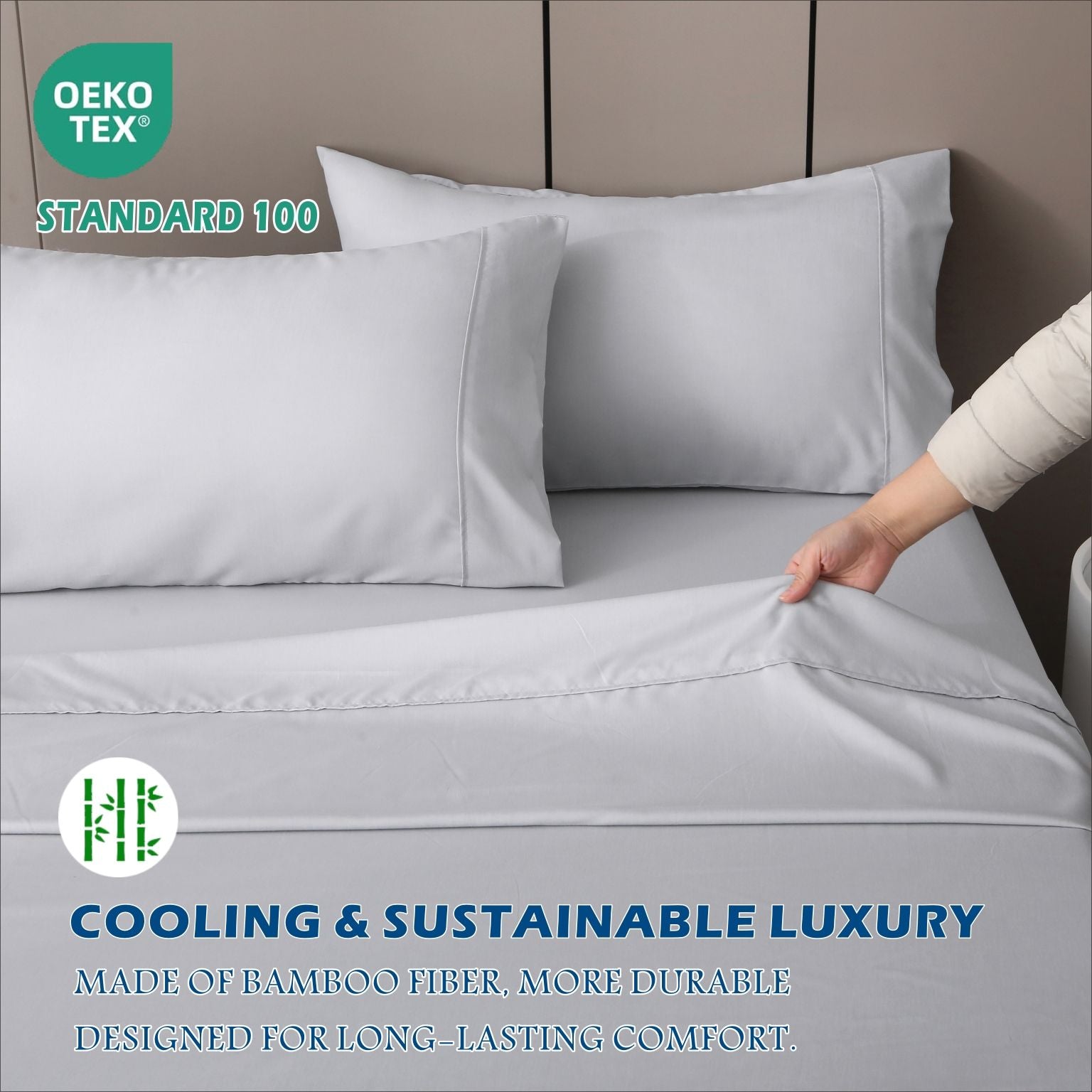 4 Piece Hotel Bamboo Cooling Sheet Set -Ultra Soft 2000TC Breathable Bed Sheets Set with 37 Centimetre Deep Pocket-Cooling Sheets for Hot Sleepers(Silver-gray,Super King)