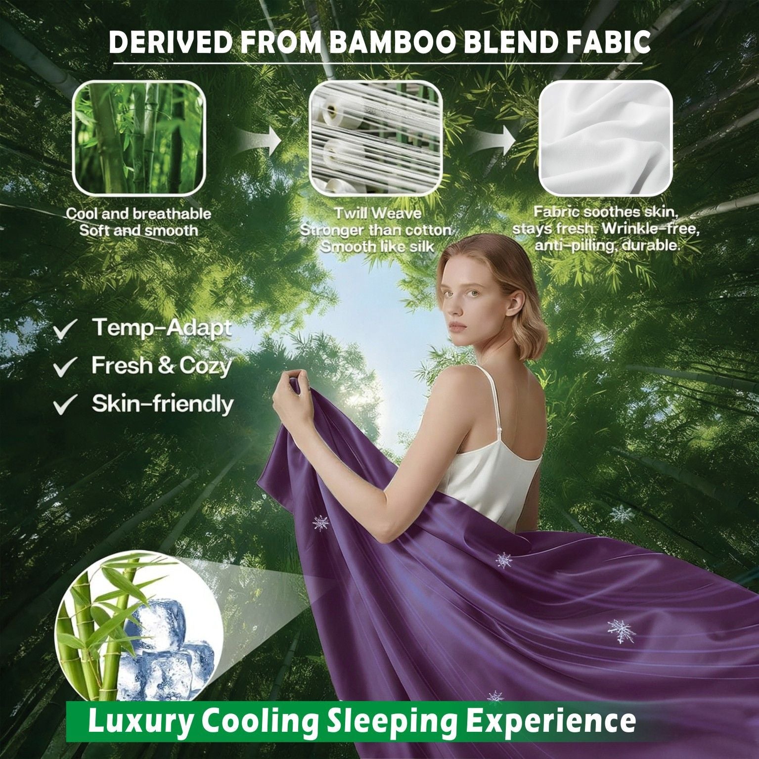 4 Piece Hotel Bamboo Cooling Sheet Set -Ultra Soft 2000TC Breathable Bed Sheets Set with 37 Centimetre Deep Pocket-Cooling Sheets for Hot Sleepers(Purple,Super King)