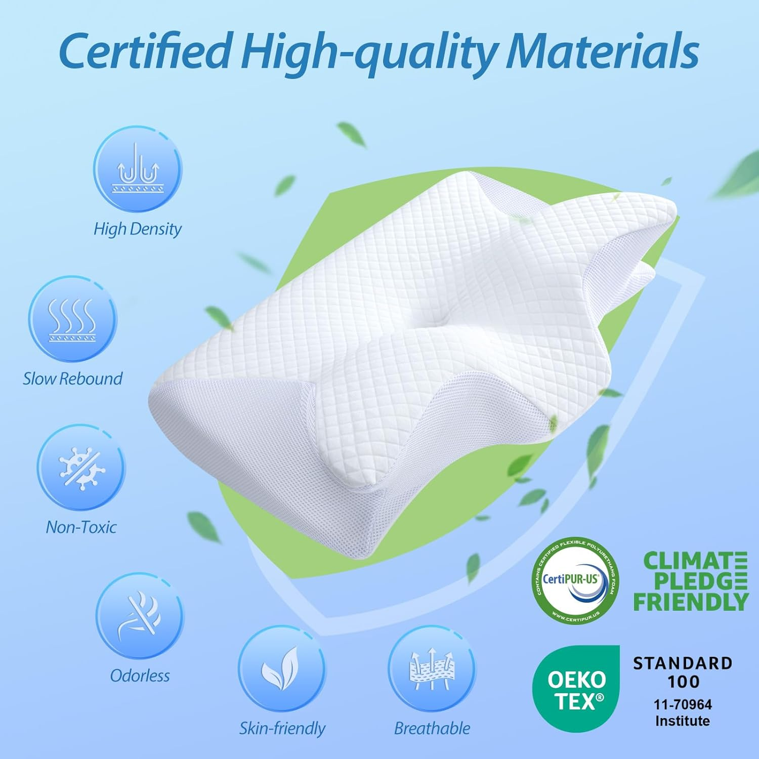 Cervical Neck Pillow for Neck Pain Relief, 2 in 1 Ergonomic Orthopedic Bed Pillow for Sleeping, Memory Foam Pillows for Side, Back & Stomach Sleepers with Removable Pillowcase