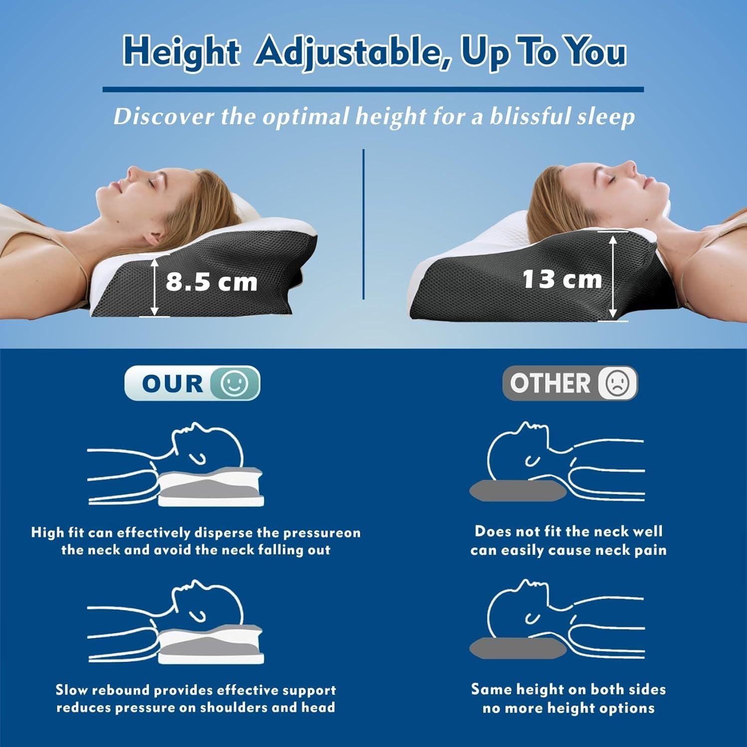 Bamboo Cervical Pillow for Neck and Shoulder Pain Relief Ergonomic Bed Pillow, Cooling Ergonomic Memory Foam Pillow Butterfly Shape for Side Back Stomach Sleeping Use with Breathable Cooling Pillowcase