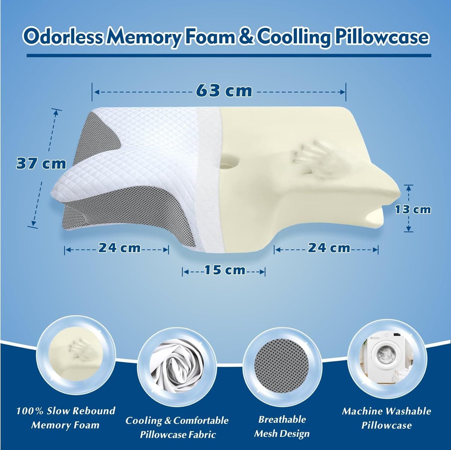 Bamboo Cervical Pillow for Neck and Shoulder Pain Relief Ergonomic Bed Pillow, Cooling Ergonomic Memory Foam Pillow Butterfly Shape for Side Back Stomach Sleeping Use with Breathable Cooling Pillowcase