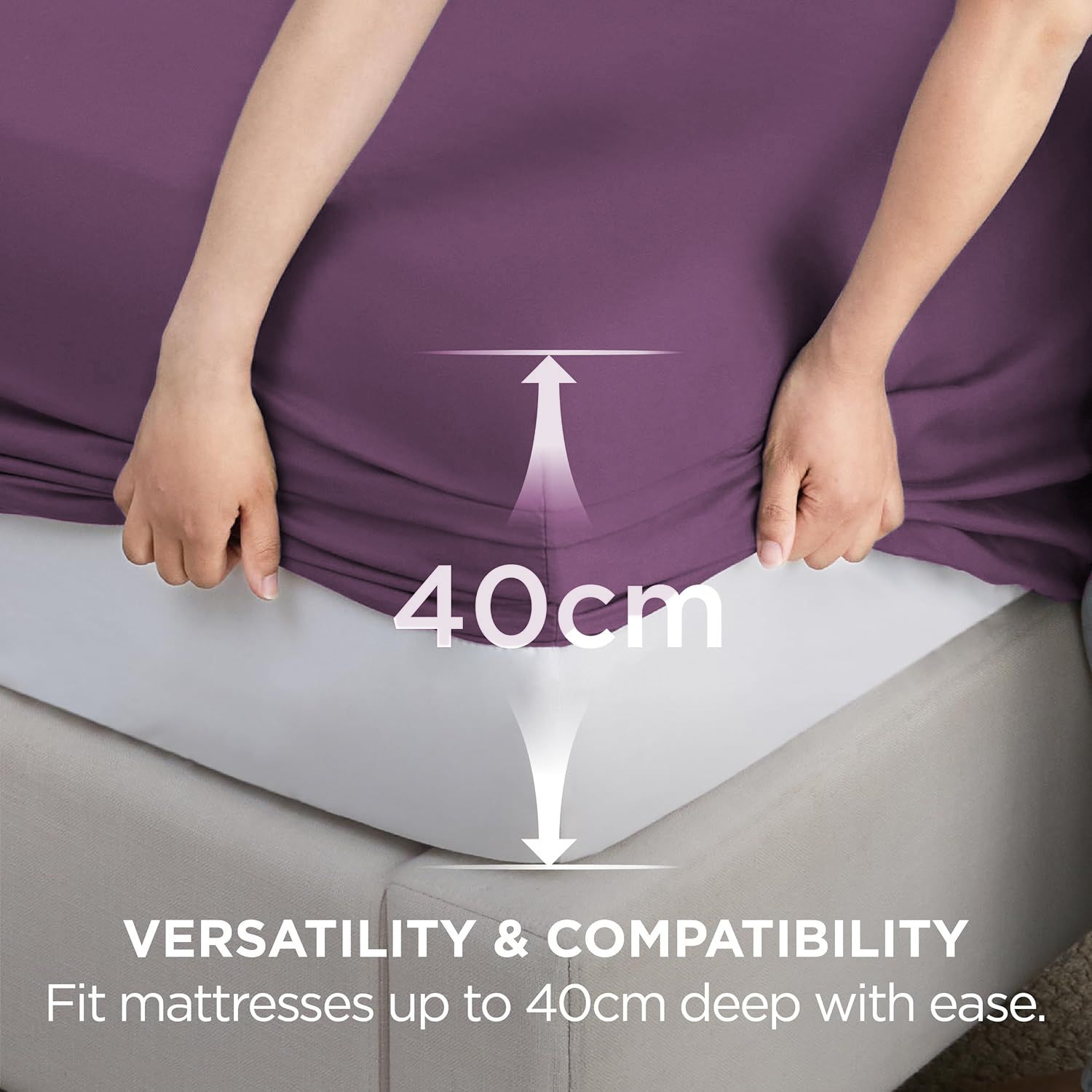 2000TC Hotel Quality Fitted Sheets - 2 Piece Fitted Sheets  -Breathable Bedding - Wrinkle, Fade, Stain Resistant- 16inch/40cm Deep Pocket Fitted Bed Sheets-Wrinkle and Fade Resistant,(Purple,King Single)