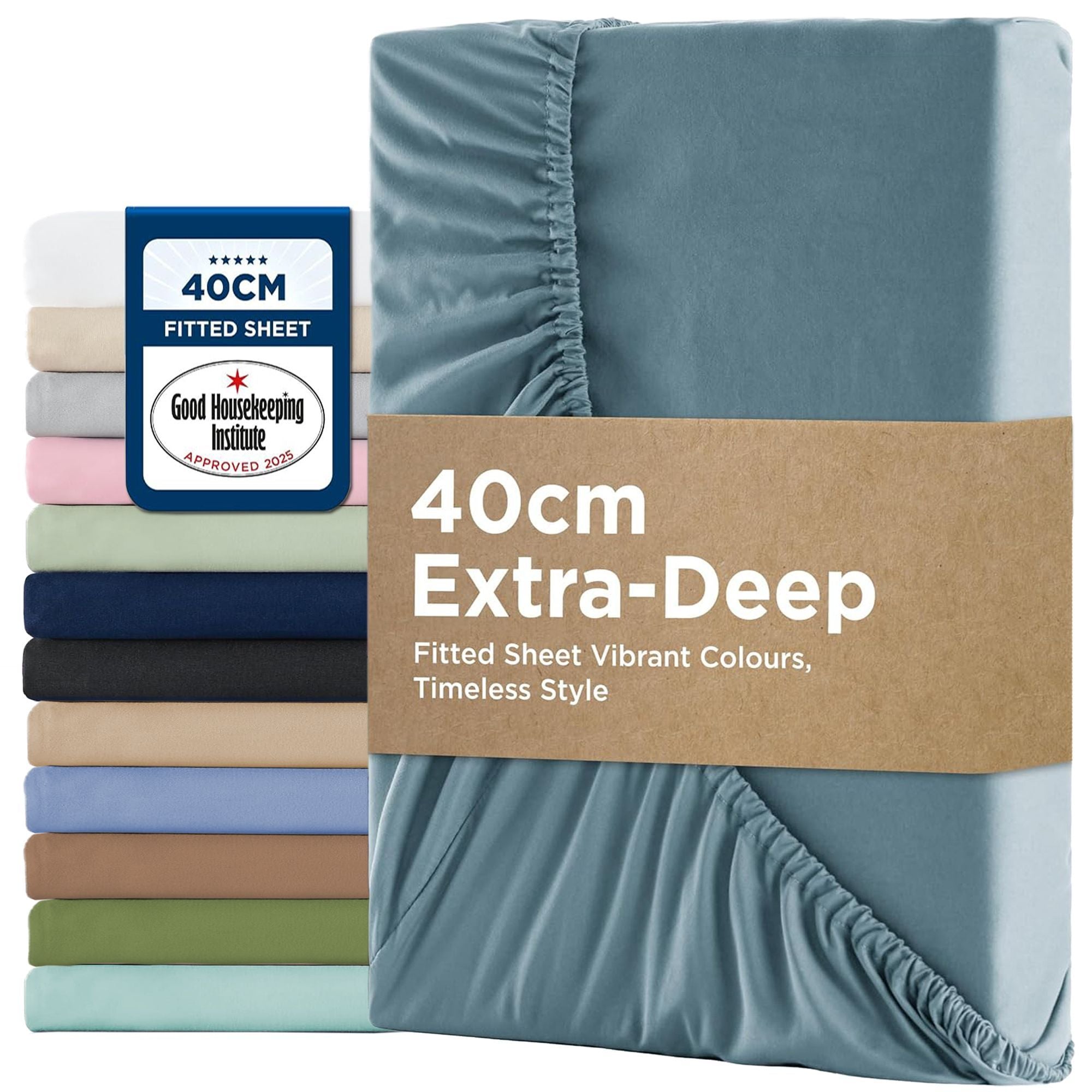 2000TC Hotel Quality Fitted Sheets - 2 Piece Fitted Sheets  -Breathable Bedding - Wrinkle, Fade, Stain Resistant- 16inch/40cm Deep Pocket Fitted Bed Sheets-Wrinkle and Fade Resistant,(Ocean,Queen)