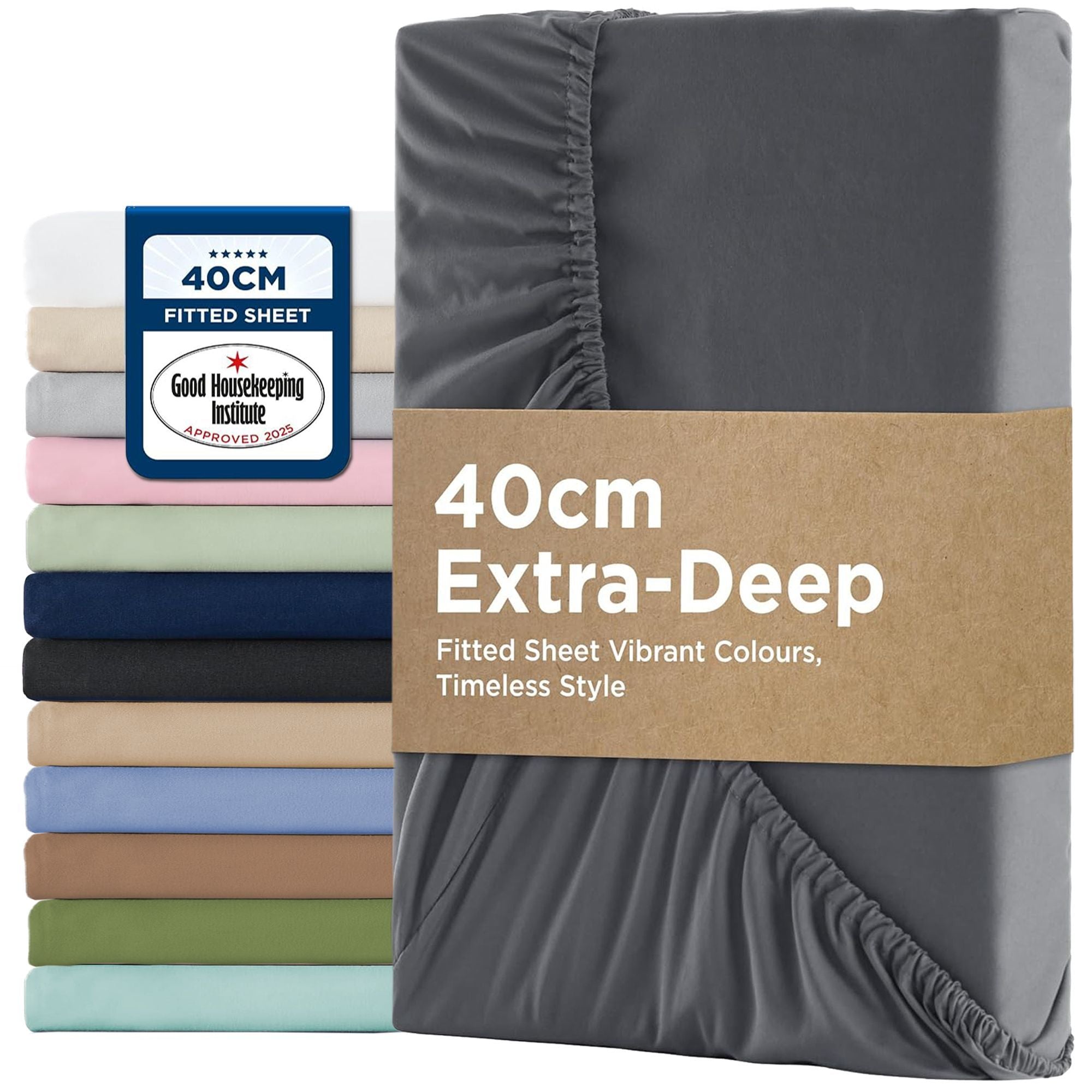 2000TC Hotel Quality Fitted Sheets - 2 Piece Fitted Sheets  -Breathable Bedding - Wrinkle, Fade, Stain Resistant- 16inch/40cm Deep Pocket Fitted Bed Sheets-Wrinkle and Fade Resistant,(Dark gray,Queen)