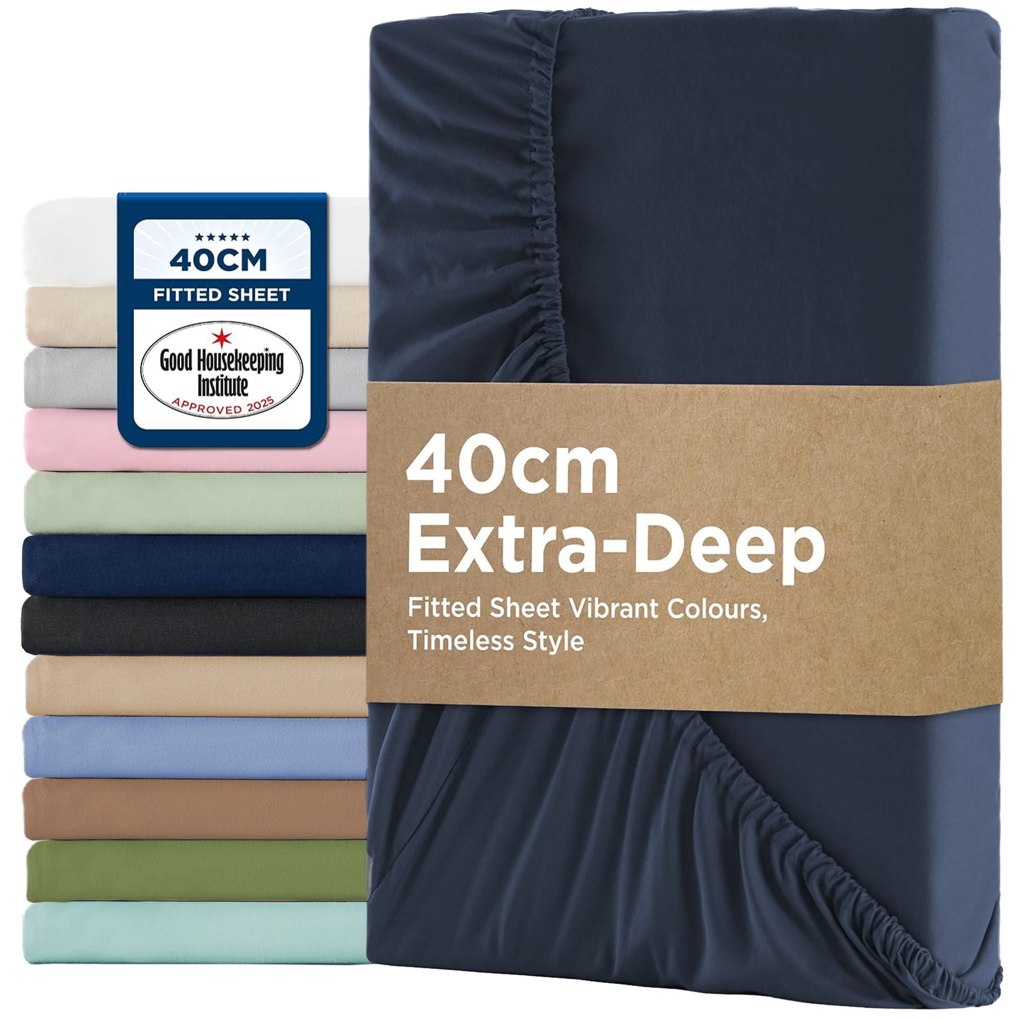 2000TC Hotel Quality Fitted Sheets - 2 Piece Fitted Sheets  -Breathable Bedding - Wrinkle, Fade, Stain Resistant- 16inch/40cm Deep Pocket Fitted Bed Sheets-Wrinkle and Fade Resistant,(Navy,Single)