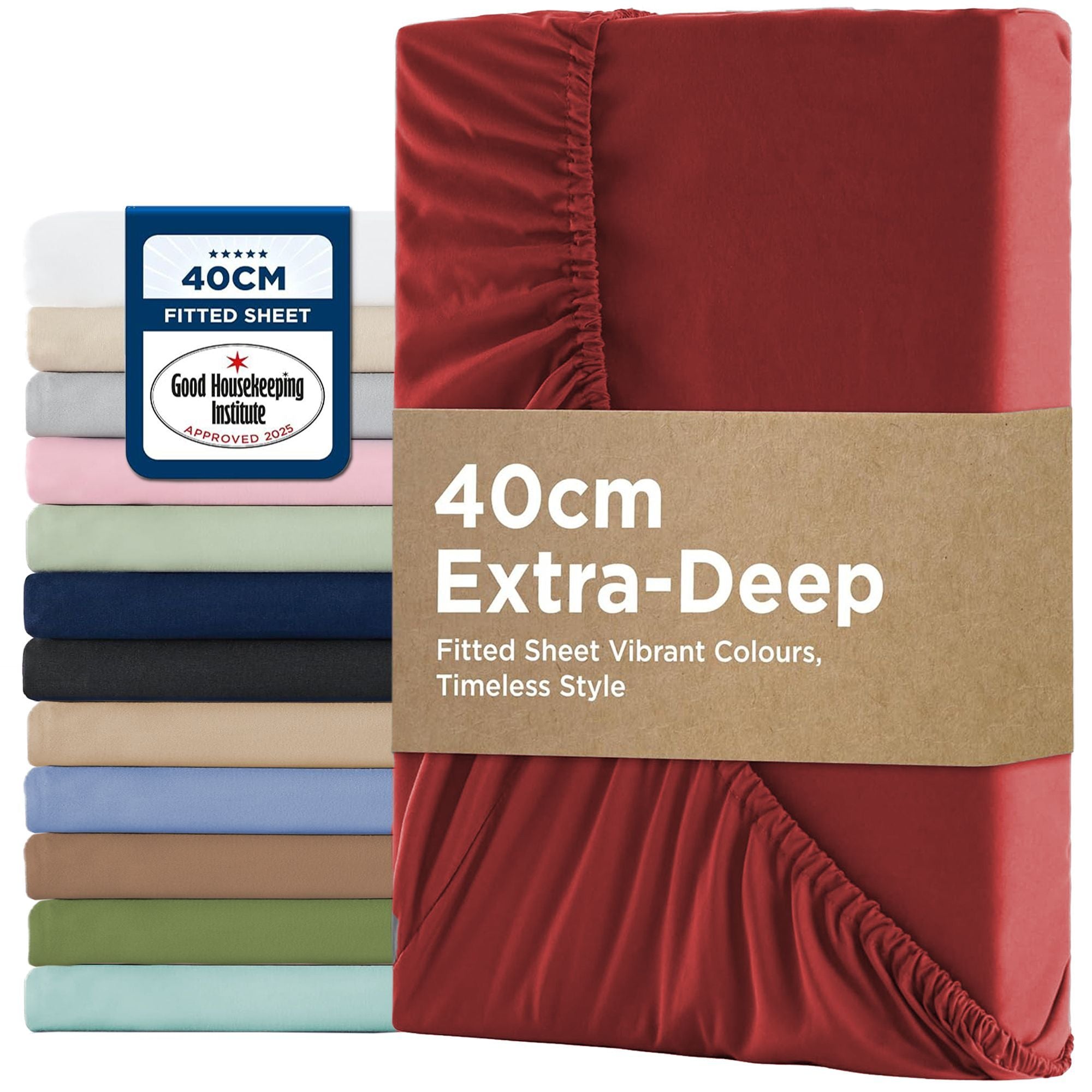 2000TC Hotel Quality Fitted Sheets - 2 Piece Fitted Sheets  -Breathable Bedding - Wrinkle, Fade, Stain Resistant- 16inch/40cm Deep Pocket Fitted Bed Sheets-Wrinkle and Fade Resistant,(Red,Super King)