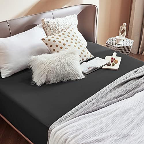 2000TC Hotel Quality Fitted Sheets - 2 Piece Fitted Sheets  -Breathable Bedding - Wrinkle, Fade, Stain Resistant- 16inch/40cm Deep Pocket Fitted Bed Sheets-Wrinkle and Fade Resistant,(Black,Super King)
