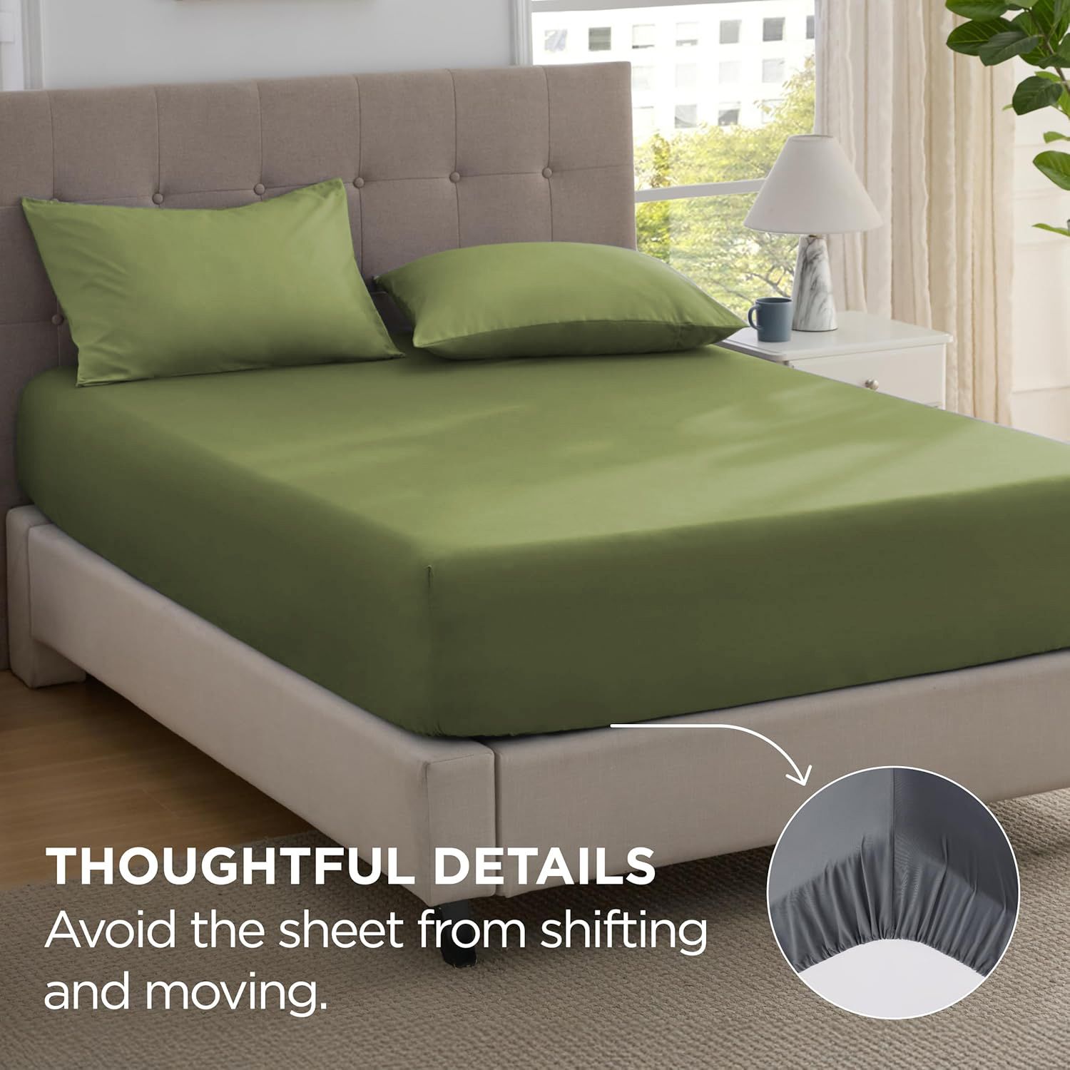 2000TC Hotel Quality Fitted Sheets - 2 Piece Fitted Sheets  -Breathable Bedding - Wrinkle, Fade, Stain Resistant- 16inch/40cm Deep Pocket Fitted Bed Sheets-Wrinkle and Fade Resistant,(Olive green,Super King)
