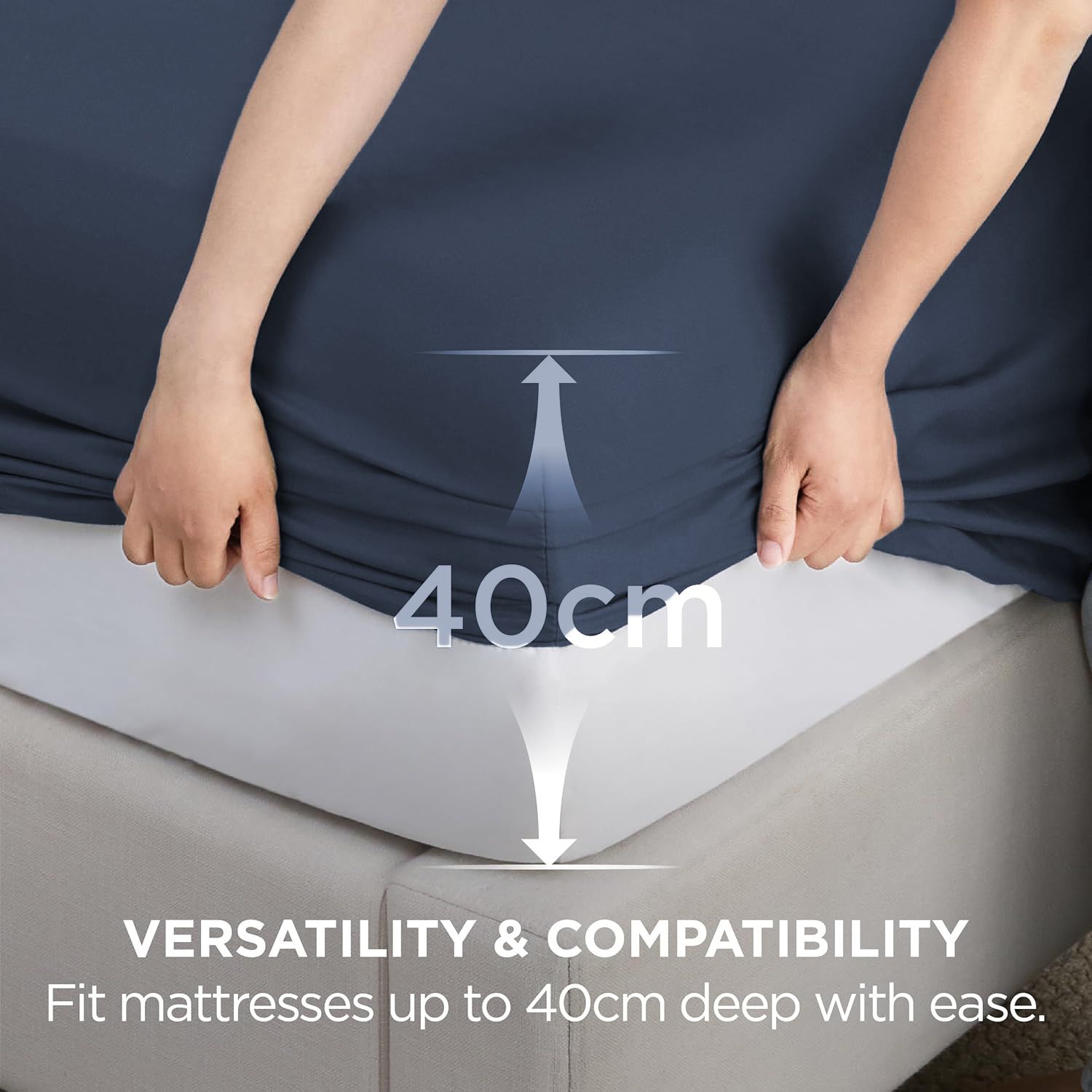 2000TC Hotel Quality Fitted Sheets - 2 Piece Fitted Sheets  -Breathable Bedding - Wrinkle, Fade, Stain Resistant- 16inch/40cm Deep Pocket Fitted Bed Sheets-Wrinkle and Fade Resistant,(Navy,Super King)