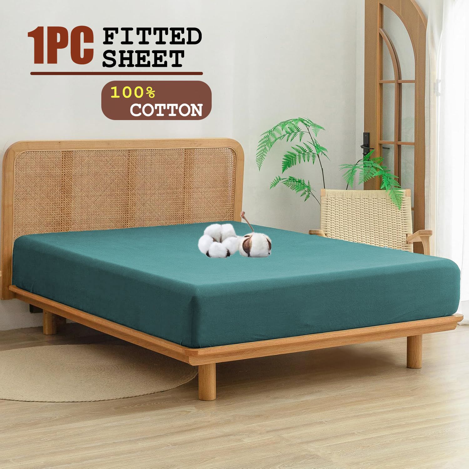 100% Cotton Fitted Sheet - Super Soft 40cm Deep Pocket Bottom Sheets - White Elastic Sheetï¼ˆDouble,Biscay blue)