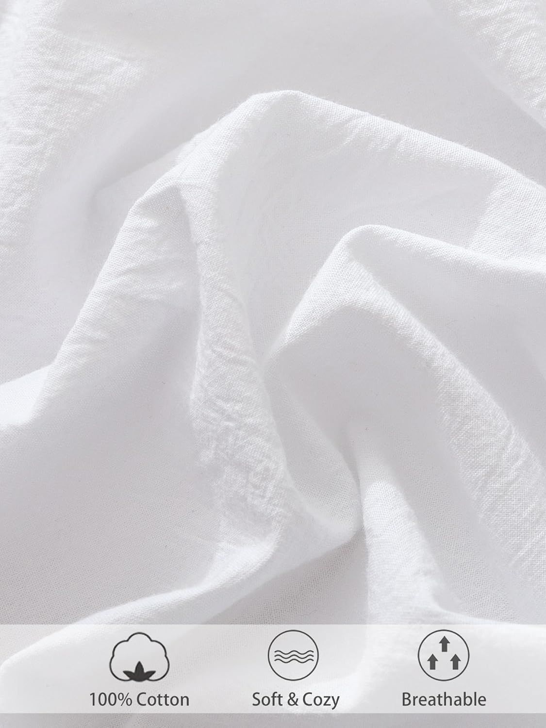 100% Cotton Fitted Sheet - Super Soft 40cm Deep Pocket Bottom Sheets - White Elastic Sheet（King,White)
