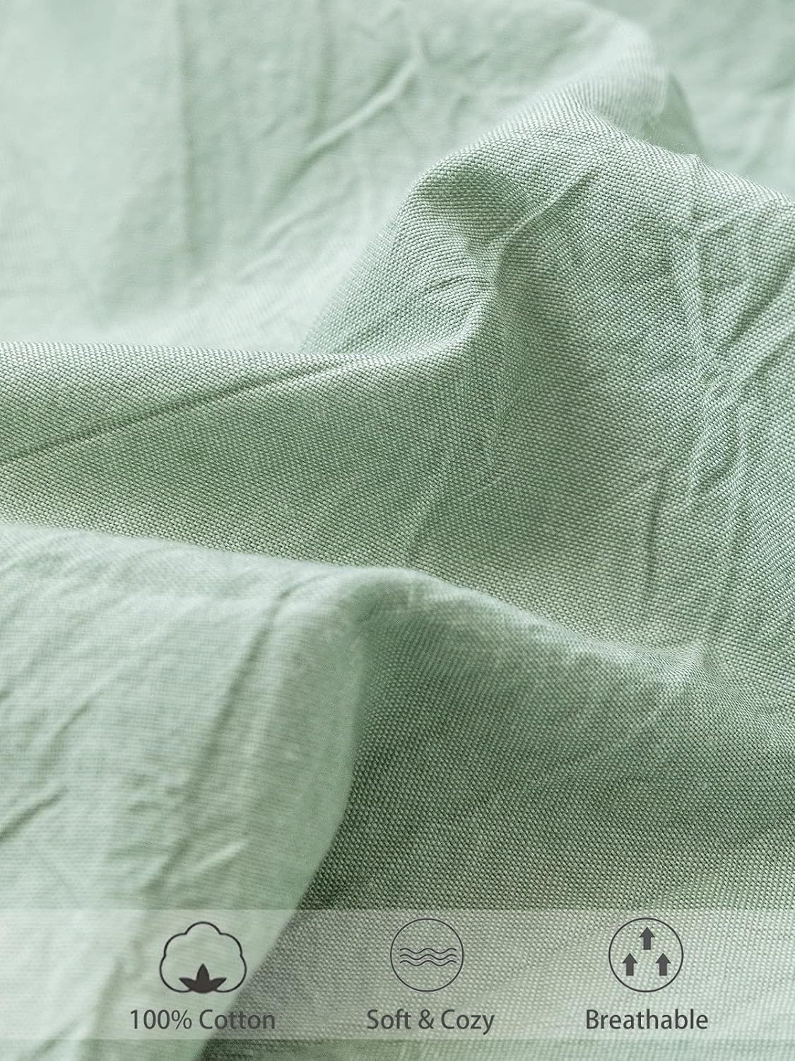 100% Cotton Fitted Sheet - Super Soft 40cm Deep Pocket Bottom Sheets - White Elastic Sheet（King,Green beans)