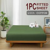100% Cotton Fitted Sheet - Super Soft 40cm Deep Pocket Bottom Sheets - White Elastic Sheet（King,Olive green)