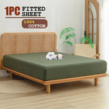 100% Cotton Fitted Sheet - Super Soft 40cm Deep Pocket Bottom Sheets - White Elastic Sheet（King Single,Olive green)