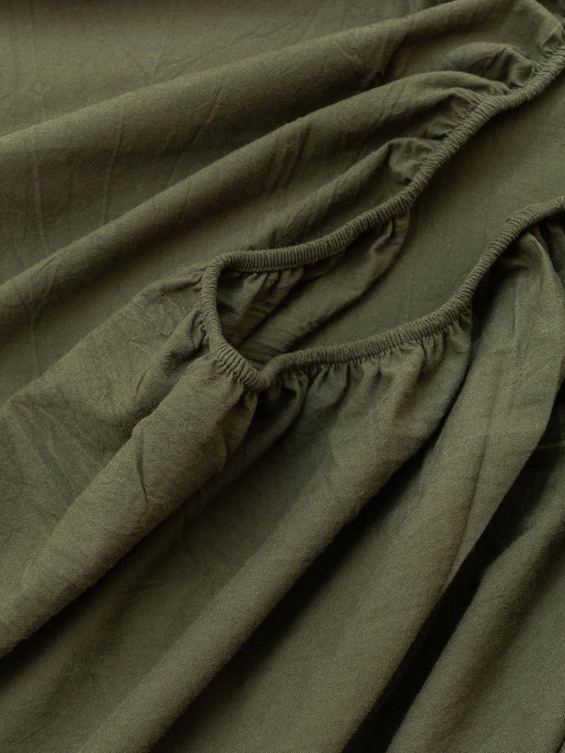 100% Cotton Fitted Sheet - Super Soft 40cm Deep Pocket Bottom Sheets - White Elastic Sheet（King Single,Olive green)