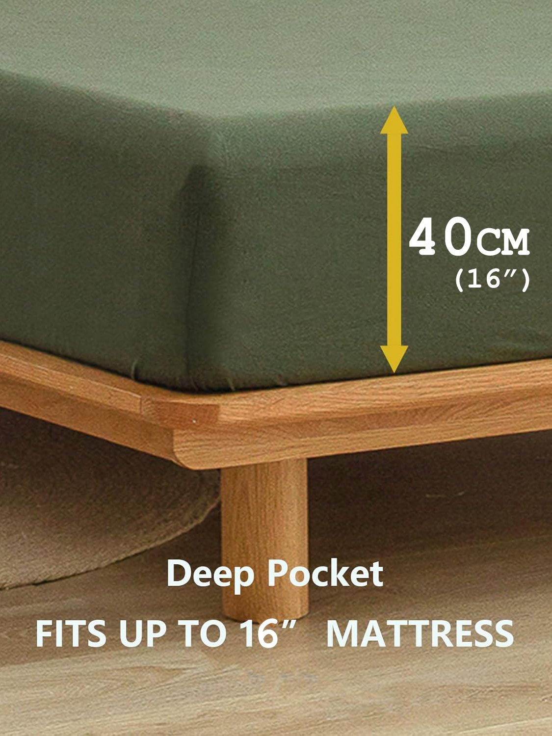 100% Cotton Fitted Sheet - Super Soft 40cm Deep Pocket Bottom Sheets - White Elastic Sheet（King Single,Olive green)