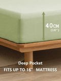 100% Cotton Fitted Sheet - Super Soft 40cm Deep Pocket Bottom Sheets - White Elastic Sheet（Queen,Green beans)