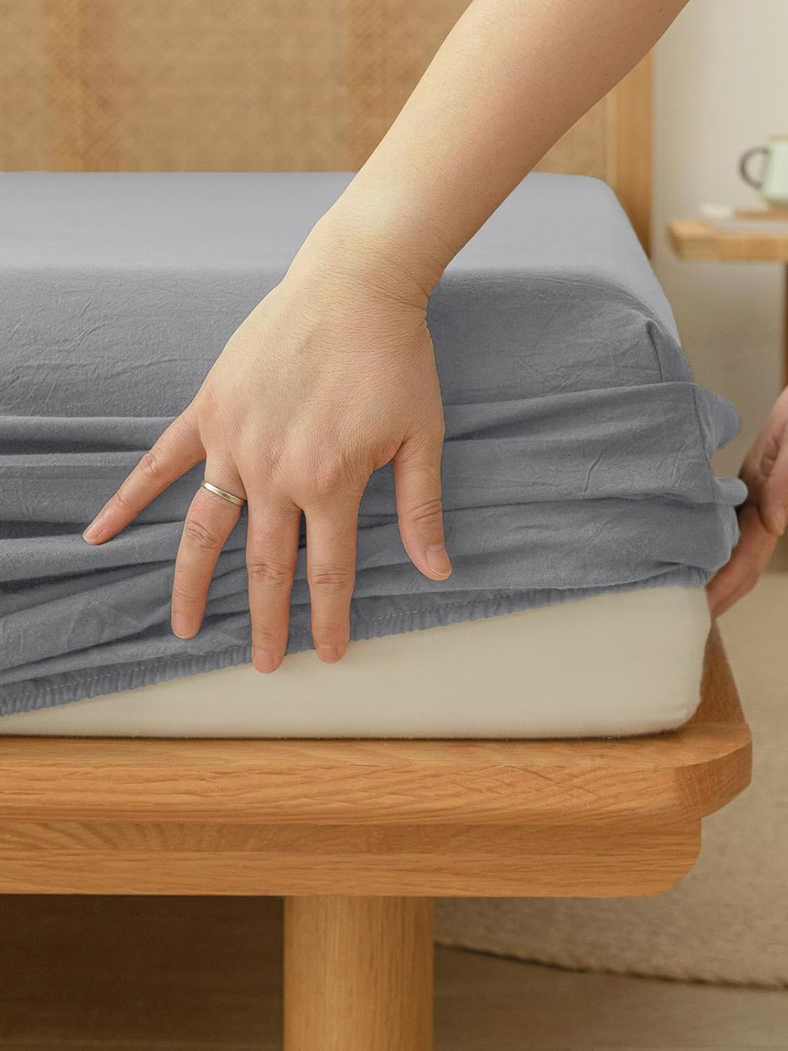 100% Cotton Fitted Sheet - Super Soft 40cm Deep Pocket Bottom Sheets - White Elastic Sheet（Queen,Grey)