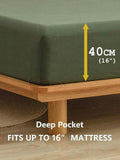 100% Cotton Fitted Sheet - Super Soft 40cm Deep Pocket Bottom Sheets - White Elastic Sheet（Queen,Olive green)