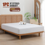 100% Cotton Fitted Sheet - Super Soft 40cm Deep Pocket Bottom Sheets - White Elastic Sheet（Single,White)