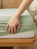 100% Cotton Fitted Sheet - Super Soft 40cm Deep Pocket Bottom Sheets - White Elastic Sheet（Single,Green beans)