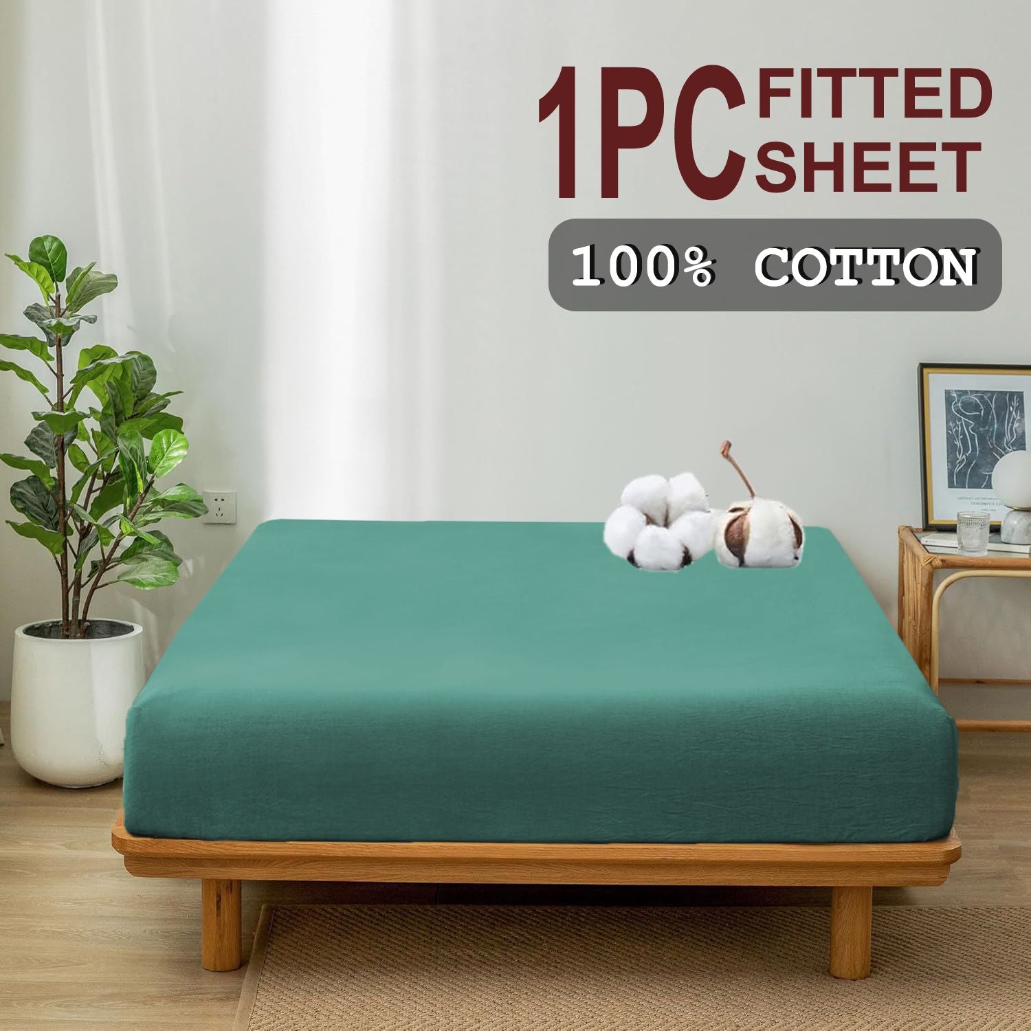 100% Cotton Fitted Sheet - Super Soft 40cm Deep Pocket Bottom Sheets - White Elastic Sheet（Super King,Biscay blue)