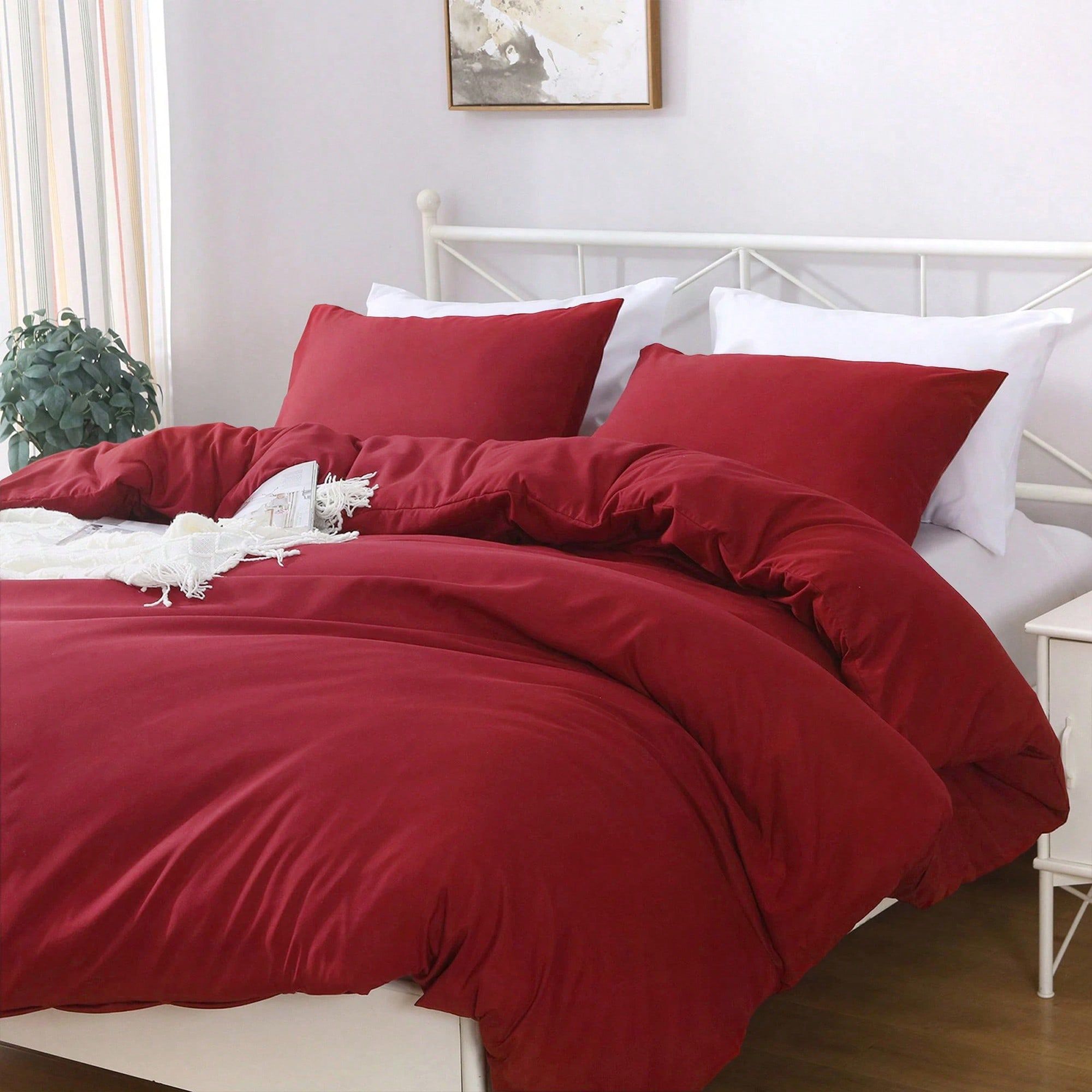 Hotel Soft Microfiber Duvet Cover Set-2000TC Quilt Cover Set & Pillowcases -1 Donna Cover Zipper Closure & 1 x Pillowcases-Breathable Bedding - Wrinkle, Fade, Stain Resistant(Red,Double)
