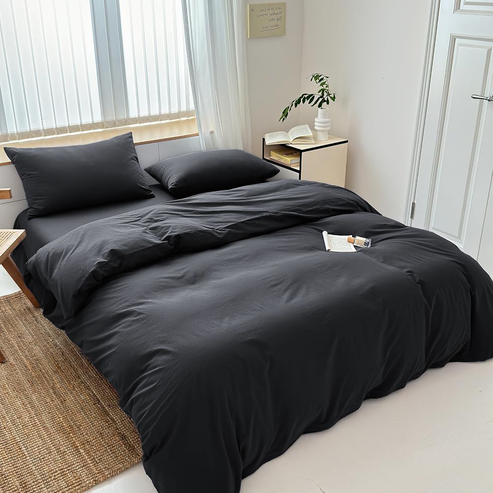 Hotel Soft Microfiber Duvet Cover Set-2000TC Quilt Cover Set & Pillowcases -1 Donna Cover Zipper Closure & 1 x Pillowcases-Breathable Bedding - Wrinkle, Fade, Stain Resistant(Black,Double)