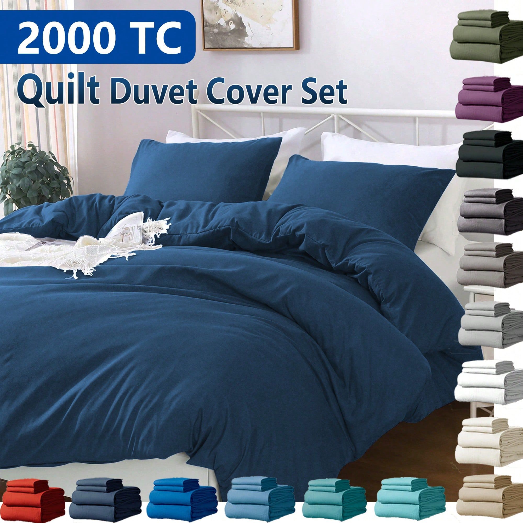 Hotel Soft Microfiber Duvet Cover Set-2000TC Quilt Cover Set & Pillowcases -1 Donna Cover Zipper Closure & 1 x Pillowcases-Breathable Bedding - Wrinkle, Fade, Stain Resistant(Navy,Double)