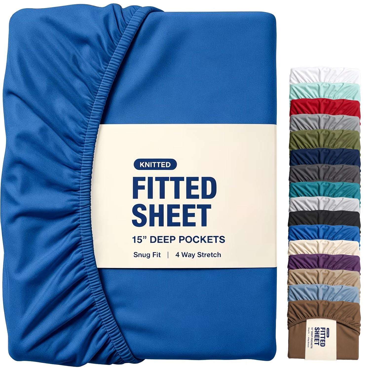 Hotel Quality Fitted Sheet - 1 Piece Fitted Sheet  -Breathable Bedding - Wrinkle, Fade, Stain Resistant- 16inch/40cm Deep Pocket Fitted Bed Sheet-Wrinkle and Fade Resistant,(Royal blue,Double)