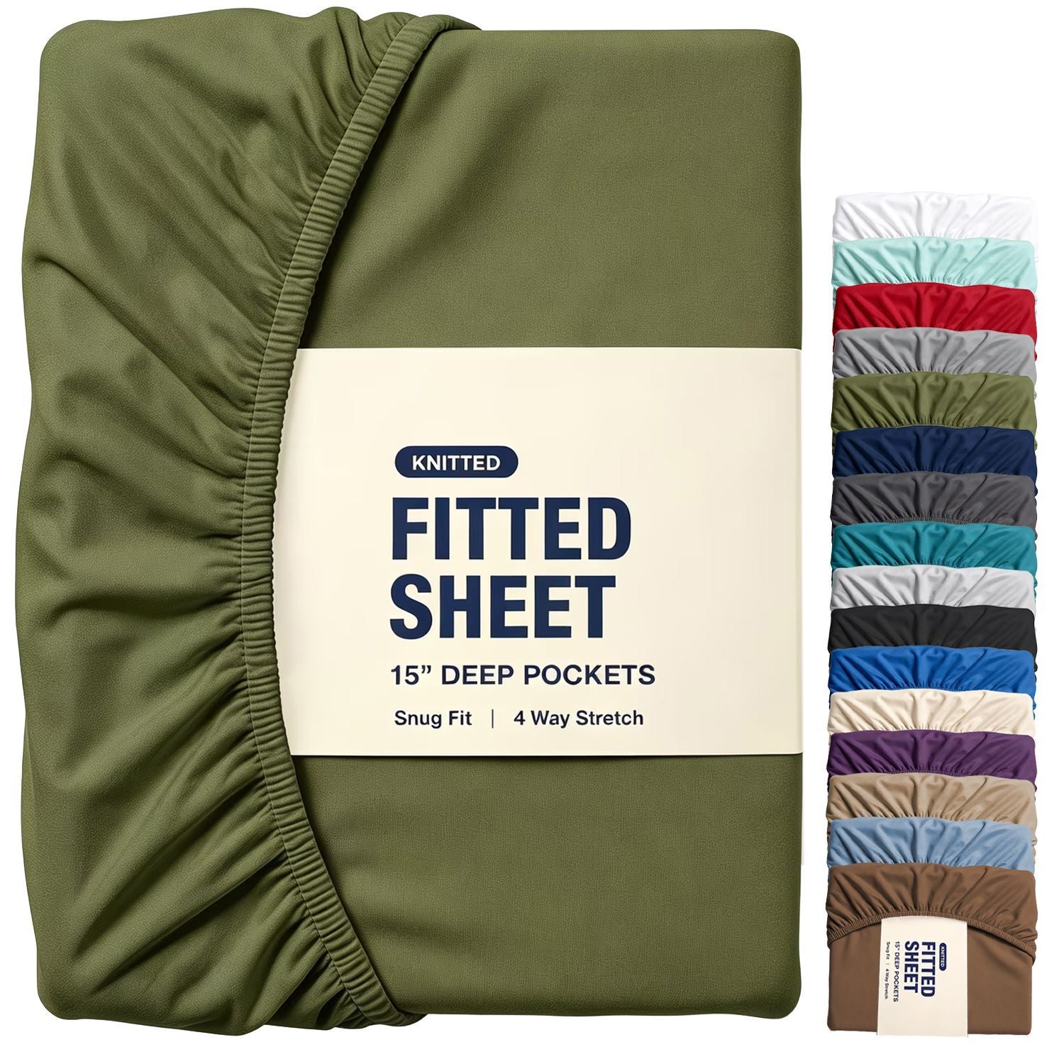 Hotel Quality Fitted Sheet - 1 Piece Fitted Sheet  -Breathable Bedding - Wrinkle, Fade, Stain Resistant- 16inch/40cm Deep Pocket Fitted Bed Sheet-Wrinkle and Fade Resistant,(Olive green,Double)